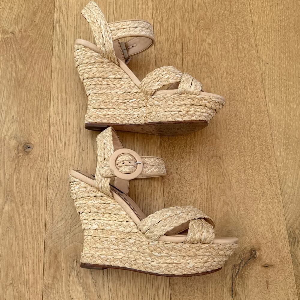 Alice + Olivia Raffia Wedge Sandals Josiey Size 9.5 Beige - Picture 2 of 6